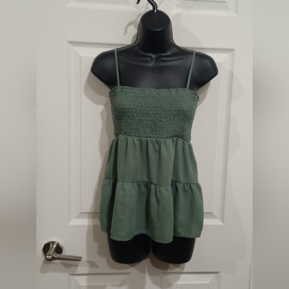 Paper Crane Tops - Paper Crane Green Smocked Camisole